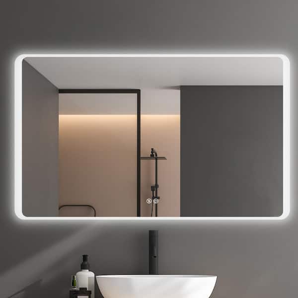 NTQ 60 in. W. x 36 in. H Large Rectangular Frameless Backlit Smart Defogger Wall Mounted LED Bathroom Vanity Mirror Silver