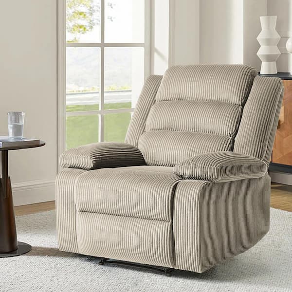 Modern Oatmeal Corduroy Fabric Manual Recliner with Adjustable Backrest and Footrests (Set of 1)