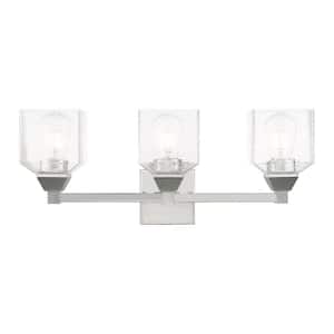 Lansford 23 in. 3-Light Polished Chrome Vanity Light with Clear Seeded Glass