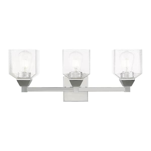 Livex Lighting Lansford 23 in. 3-Light Polished Chrome Vanity Light with Clear Seeded Glass