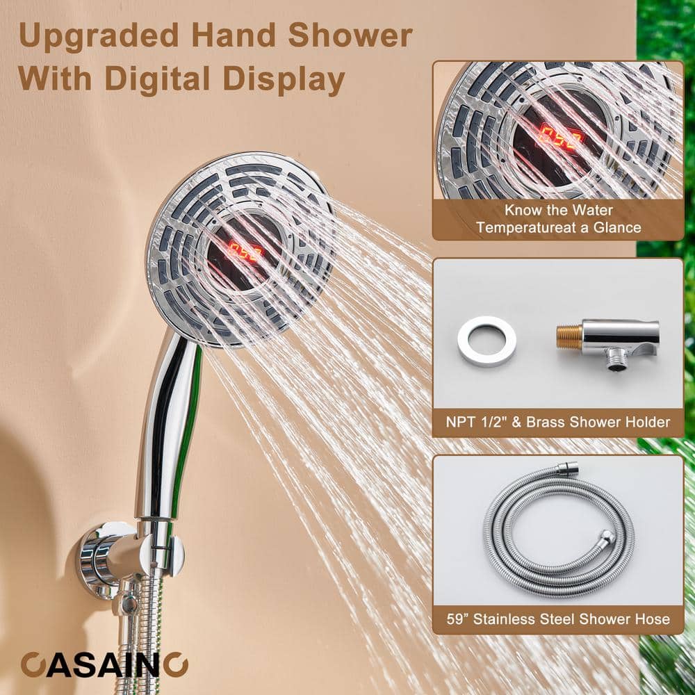 Chrome Thermostatic Rainfall Shower System with Digital Display and Jets