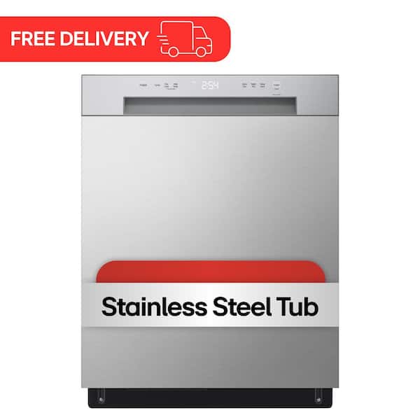 24 in. Stainless Look Front Control Dishwasher with Stainless Steel Tub and SenseClean