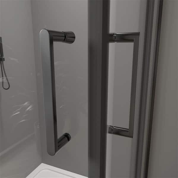 36 in. W x 72 in. H Square Double Sliding Framed Corner Shower Enclosure in Matte Black Finish with Clear Glass