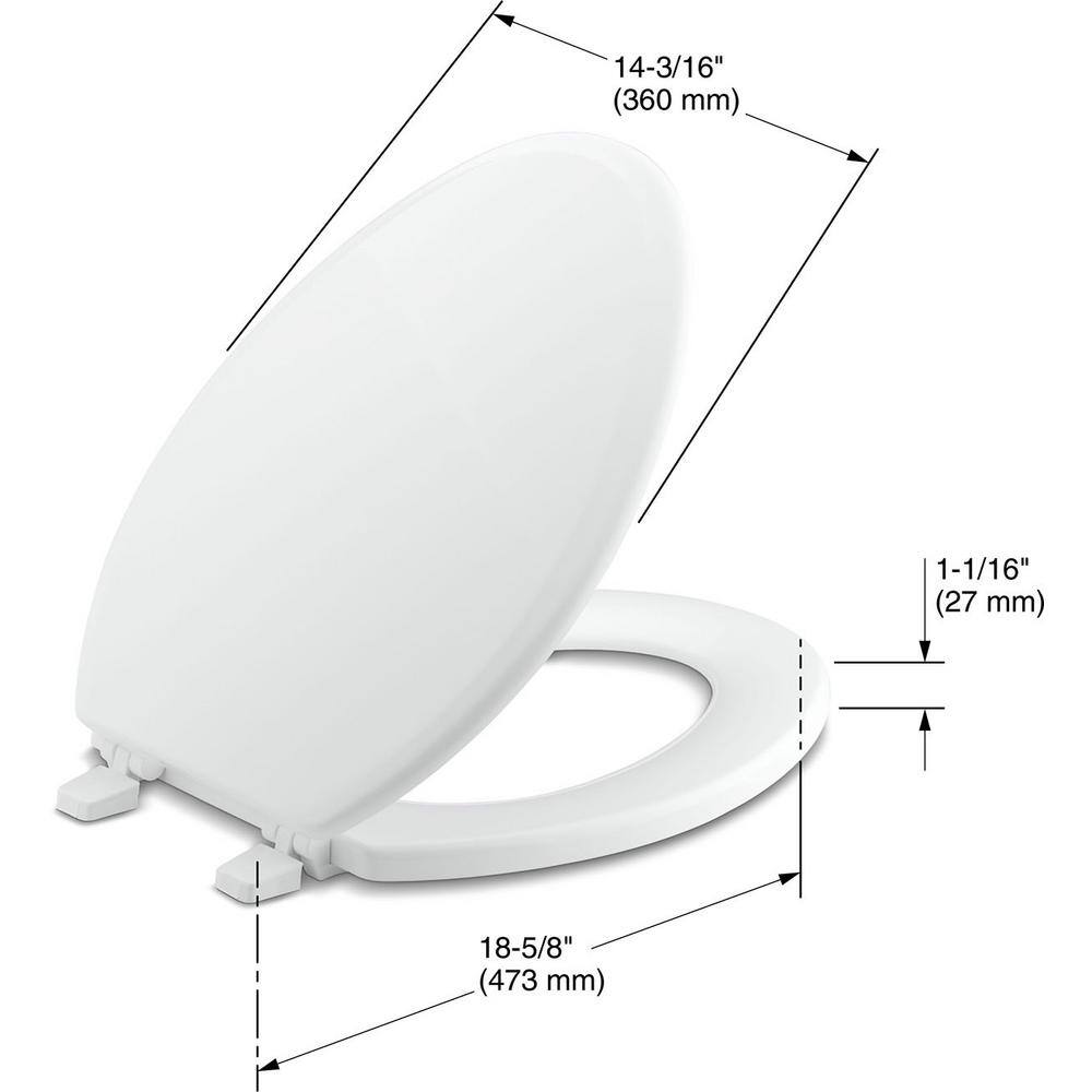 White Elongated Molded-Wood Toilet Seat with Plastic Hinges