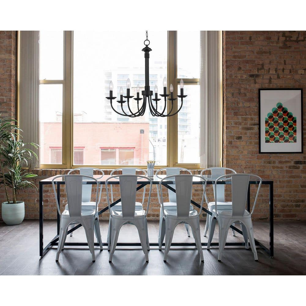 Elegant Colonial Black Metal 8-Light Candle Chandelier