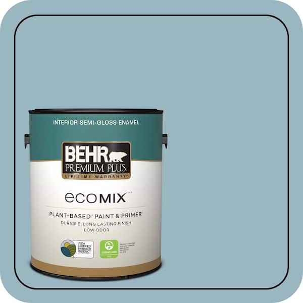 1 gal. #S470-3 Peaceful Blue Semi-Gloss Enamel EcoMix Plant-Based Interior Paint & Primer