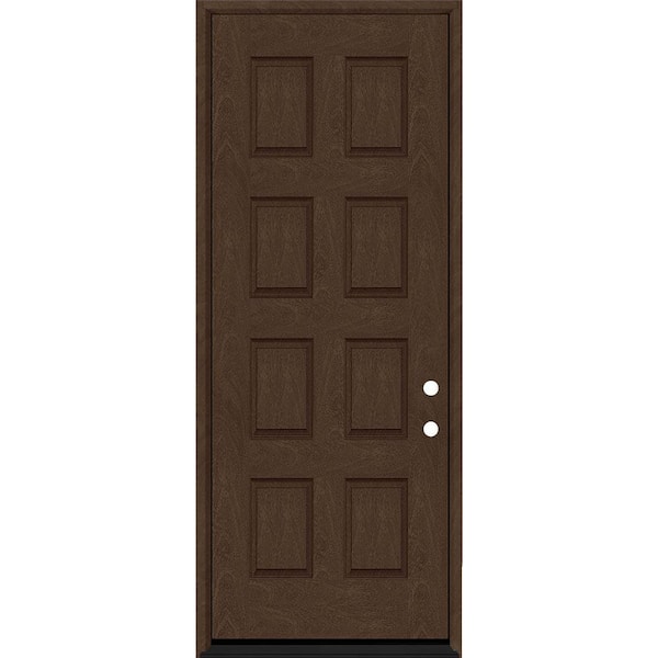 Steves & Sons Regency 36 in. x 96 in. 8-Panel LHIS Hickory Stain Mahogany Fiberglass Prehung Front Door