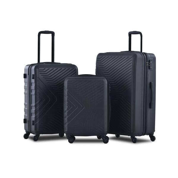 V6 ABS Luggage Set 3Pieces 20 in. 24 in. 28 in. Black Hardside