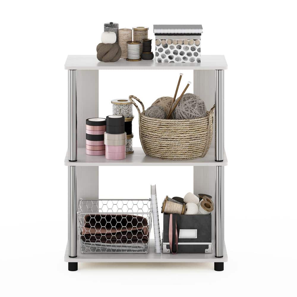 White Oak 3-Tier Adjustable Wood Bookcase with Chrome Accents