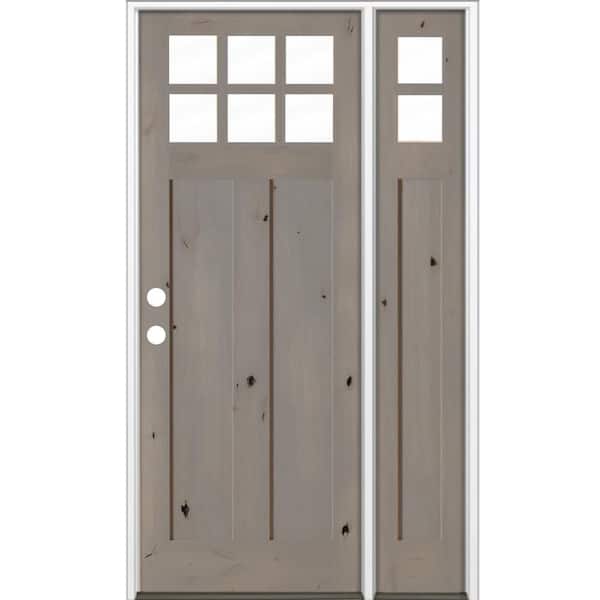 Krosswood Doors 56 in. x 96 in. Knotty Alder Right-Hand/Inswing 6 Lite Clear Glass Weathered Gray Stain Wood Prehung Front Door w/RSL