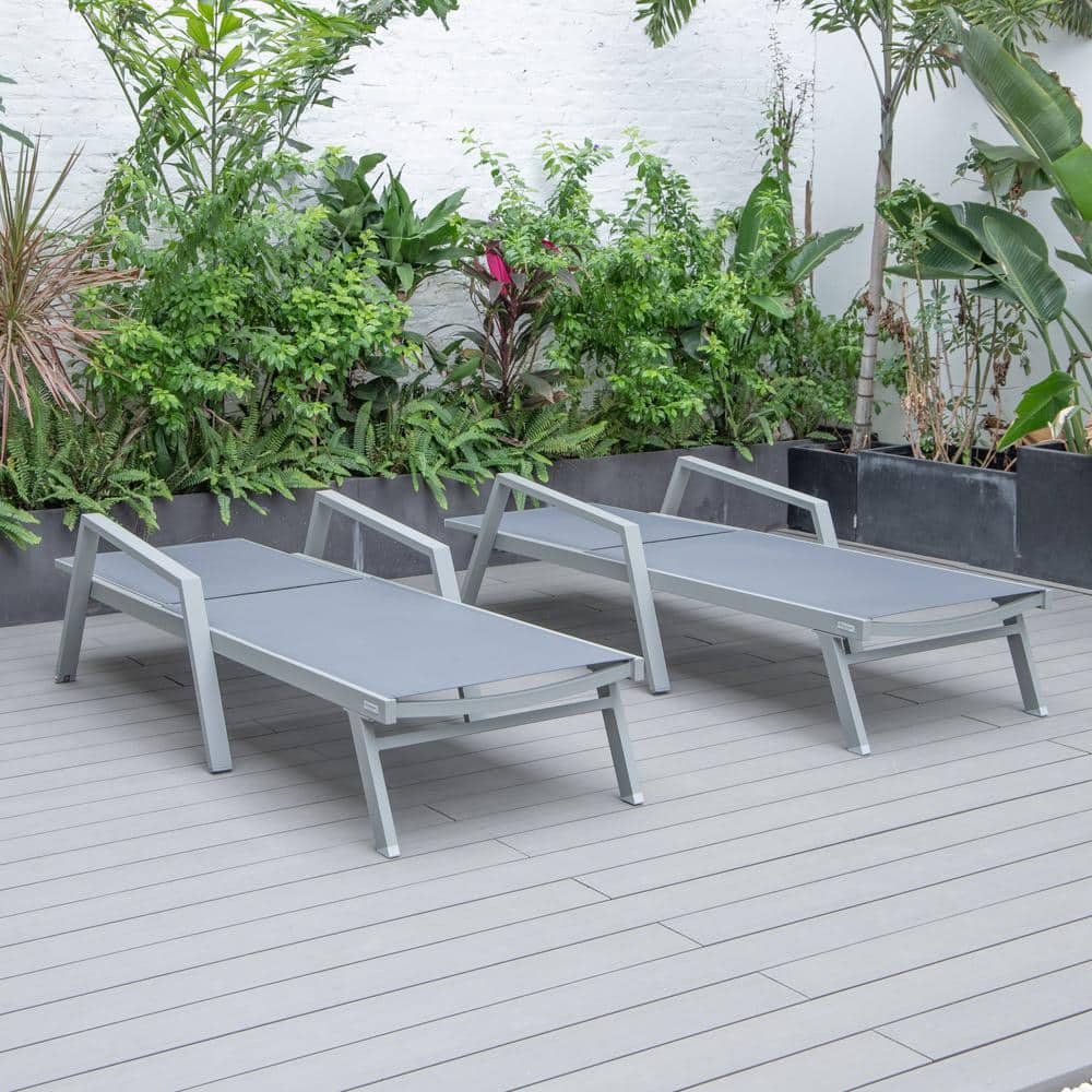 Dark Grey Aluminum Frame Outdoor Chaise Lounge Set with Armrests