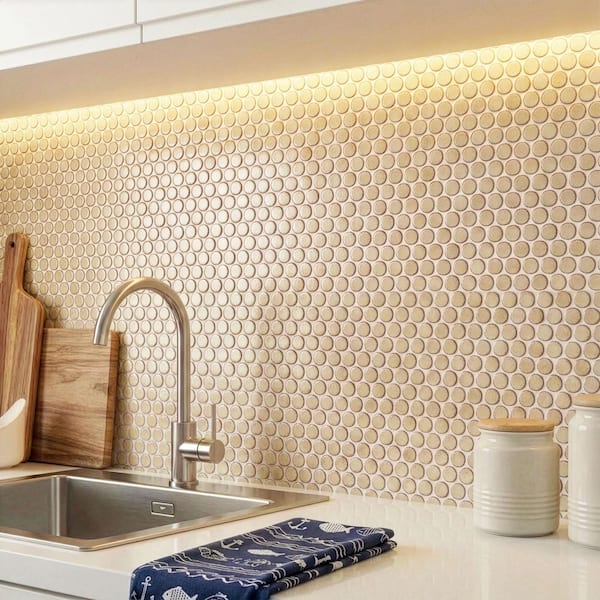Bedrosians 360 3/4 in. x 3/4 in. Penny Round Matte Beige Porcelain