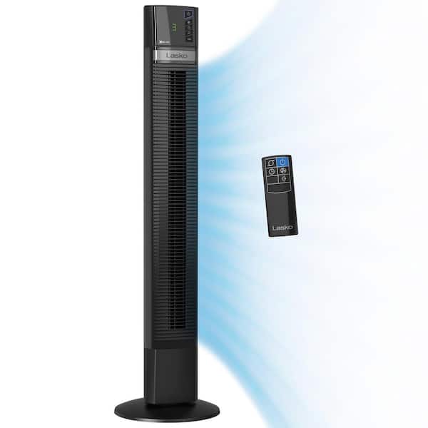 48 in. Xtra Air 4-Speed Tower Fan in Black with Carry Handle, Oscillating, Remote Control, Nighttime Setting, Timer
