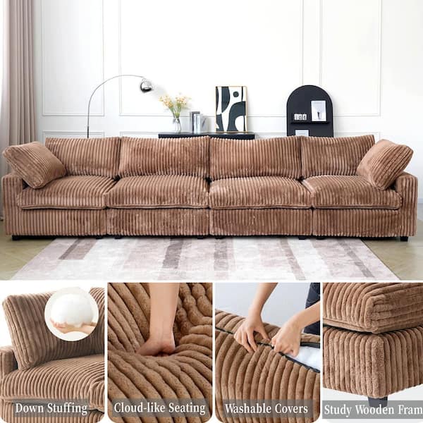 Magic Home 157 in. Square Arm Soft Velvet L-Shaped Modular Sofa