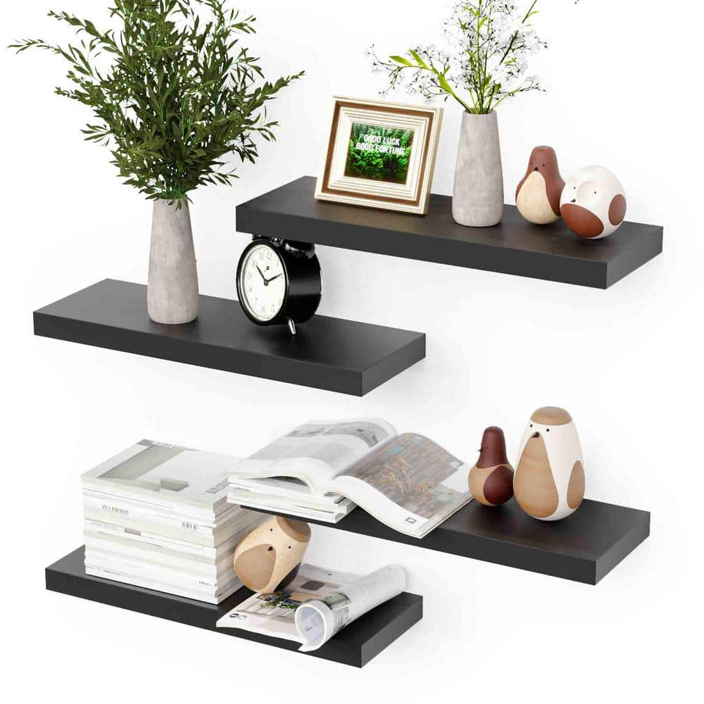 16.5 in. W x 6 in. D Wood Floating Decorative Wall Shelf (Set of 4) TG ...