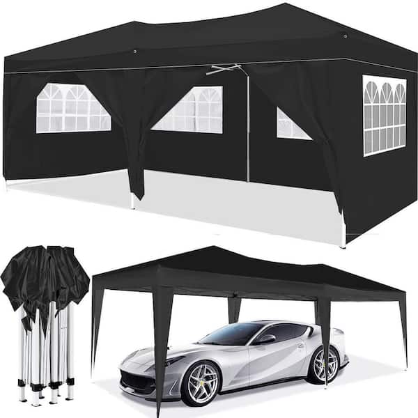 10 ft. x 20 ft. Pop Up Canopy Outdoor Portable Garage Party Folding Tent with 6 Removable Sidewalls + Carry Bag, Black