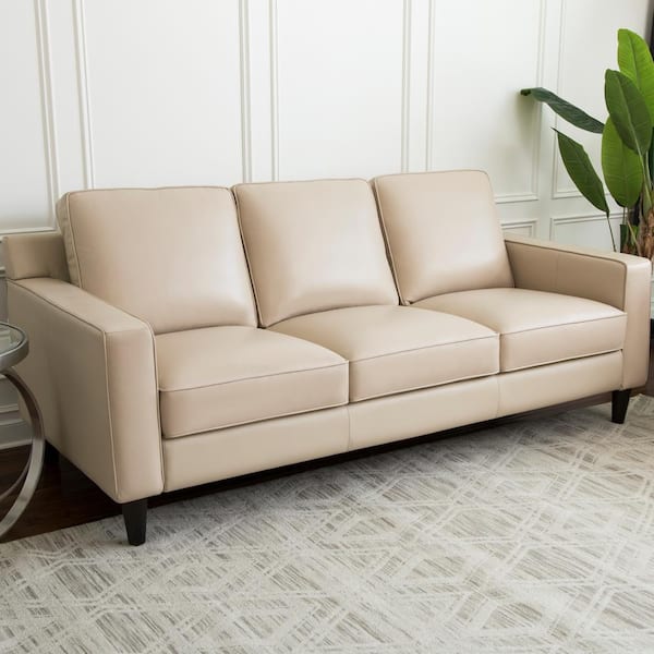 DEVON & CLAIRE Miller Cream Top Grain Leather Armchair with Density Foam Cushioning