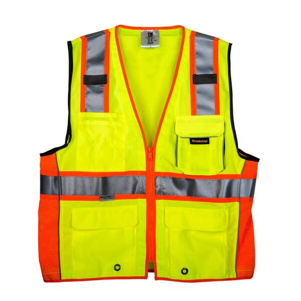 M, FLuorescent Yellow construction hi vis vest medium Yellow Safety Vest Reflective With Pockets And Zipper ANSI Safety Vest For Men And Women