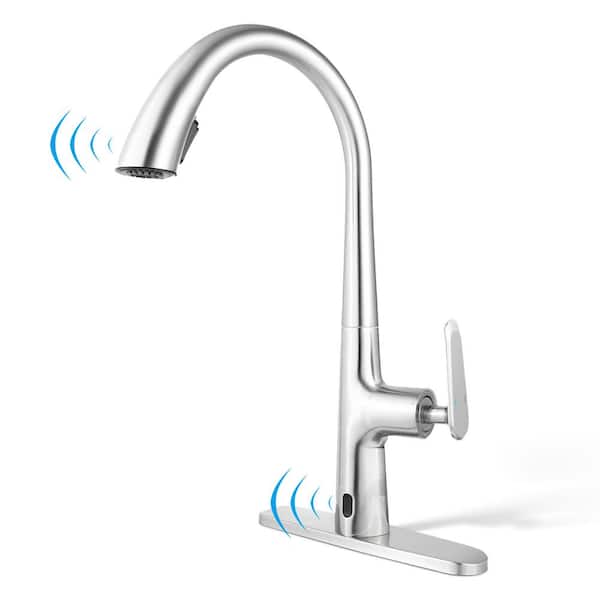 GIVING TREE Touchless Single Handle High Arc Pull Down Sprayer Kitchen Faucet in Brushed Nickel