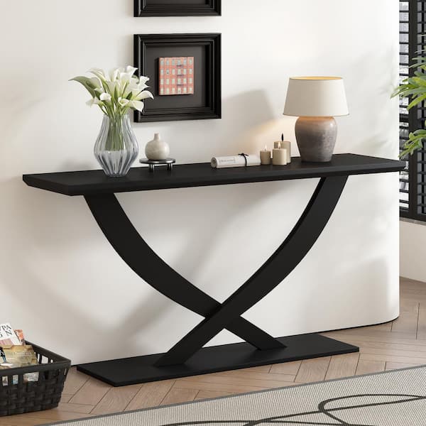 CSC DECOR INC 57 in. L Black Rectangle Wood Console Table