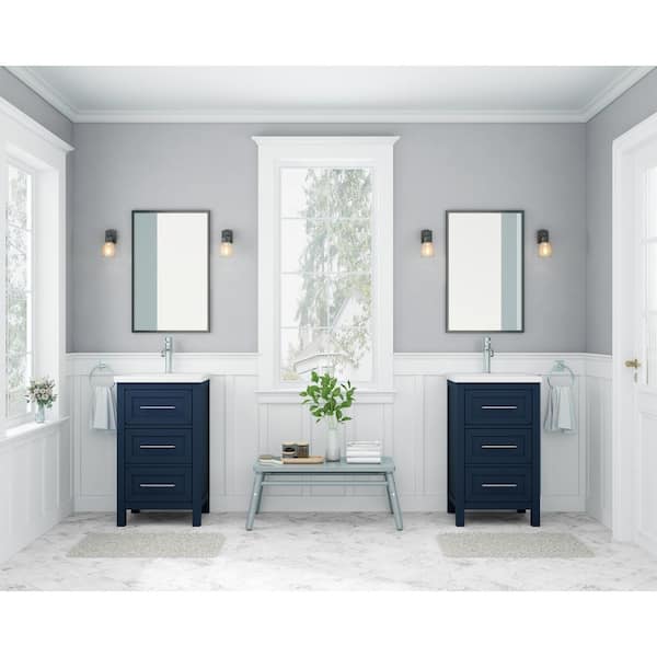 Glyssia 20 in. W x 15.55 in. D x 35 in. H Single Sink Bath Vanity in Navy Blue Finish with White Ceramic Top