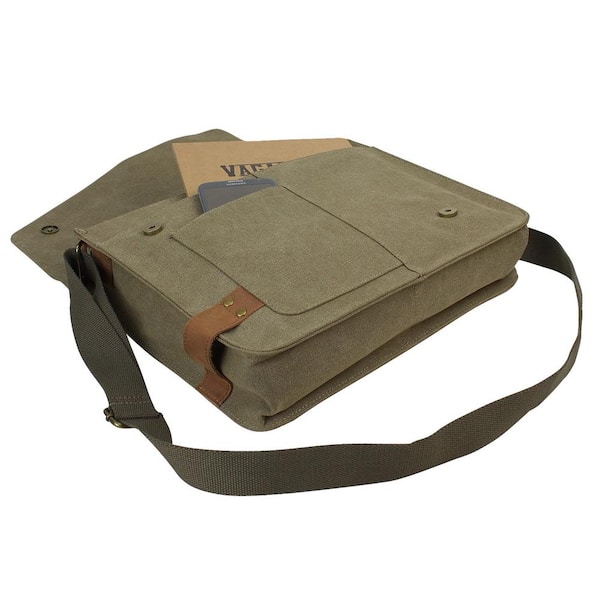 each Parameters Breakdown Vagarant 14.5 in. Casual Canvas Laptop Messenger Bag with 14 in. Laptop  Compartment. Green CM87GRN - The Home Depot
