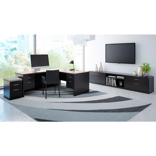 Hirsh 72 in. W x 36 in. D Black/Walnut 2-Drawer Executive Office