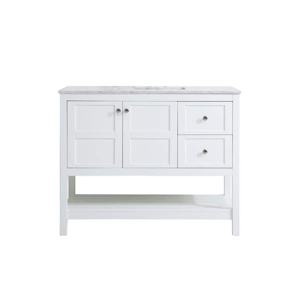 Unbranded Simply Living 42 in. Single Bathroom Vanity in White with Marble Vanity Top in Carrara White