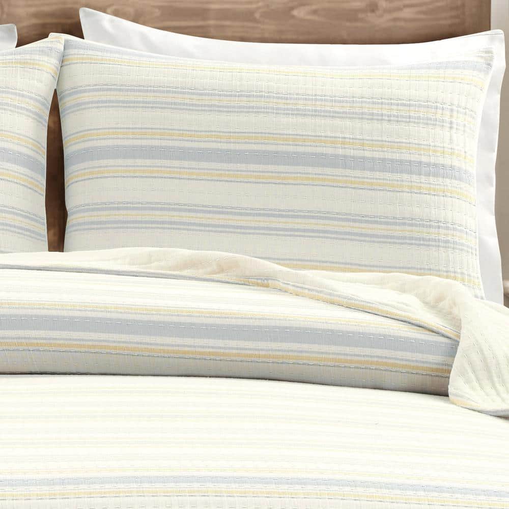 King Size Gray and Yellow Cotton Reversible Quilt Set