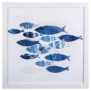Marble Blue Wooden School of Fish 2 Wall Art
