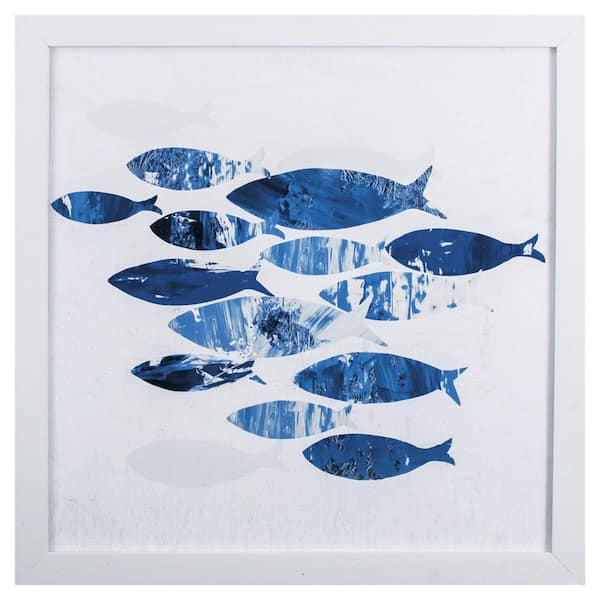 HomeRoots Marble Blue Wooden School of Fish 2 Wall Art