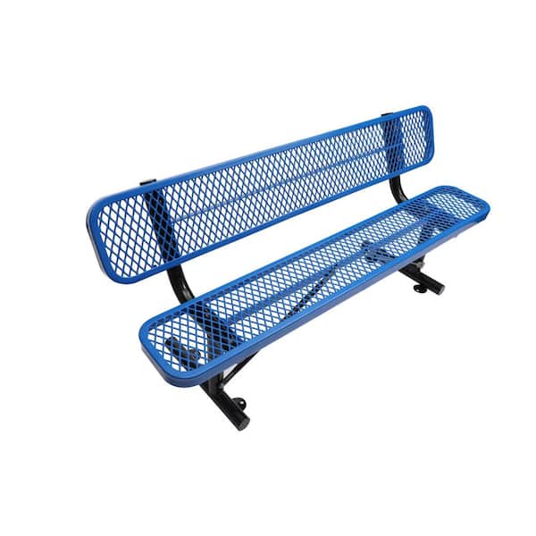Tenleaf 72 in. Metal Outdoor Bench with Backrest in Blue
