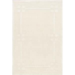 Arvin Olano Rune Bordered Wool-Blend Cream 8 ft. x 10 ft. Indoor/Outdoor Patio Rug