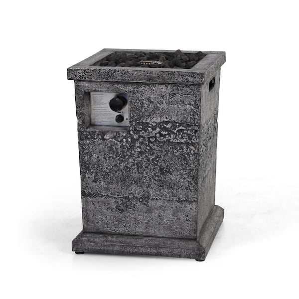 PHI VILLA 17.72 in. W x 24.8 in. H Square Propane Grey Fire Pit with Special Materials TerraFab