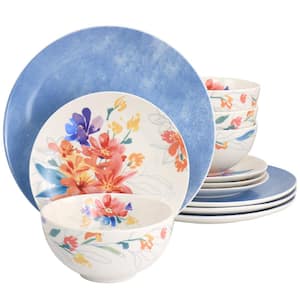 Goji Blossom 12 Piece Fine Ceramic Dinnerware Set in Blue