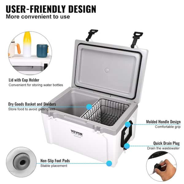 52 qt. Insulated Portable Chest Cooler in White, Food Beverage