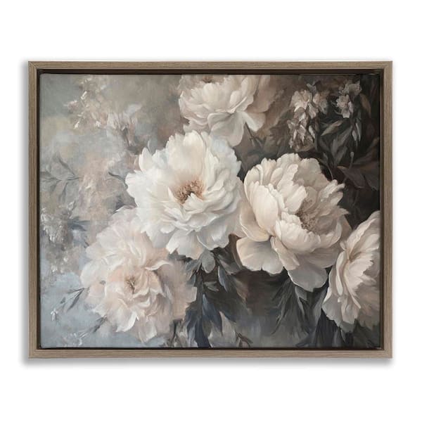 White Florals Vintage by Petal Prints Design Brown Floater Frame Nature Graphic Art Print 25 in. x 31 in.