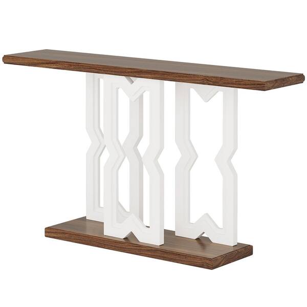 BYBLIGHT Turrella 55 in. Wood Walnut White 30.7 in. Height Rectangle MDF Console Table, Modern Entryway Sofa Table