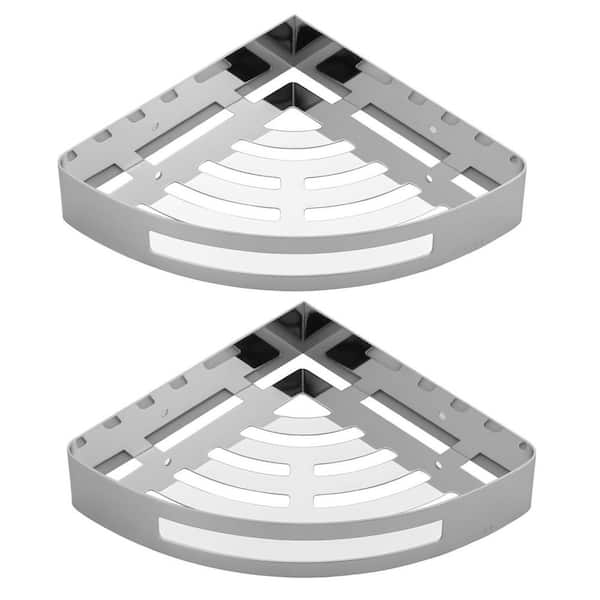 2-Pieces 8.39 in. W x 1.78 in. H x 8.39 in. D Stainless Steel Bathroom Triangle Corner Shelves in Polished Chrome