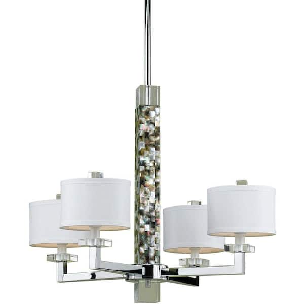 AF Lighting Sahara 4-Light Chrome Chandelier with Abalone Shell Mosaic Accents and White Shade