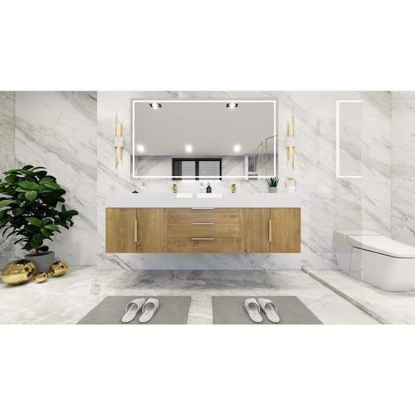 BV Better Vanity Bethany 71 in. W. x 20 in. D x 22 in. H Double Sink Floating Bath Vanity in Oak with White Acrylic Top