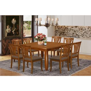 9-Piece Square Saddle Brown Finish Solid Wood Top Dining Table with 8-Chairs with Lattice Back