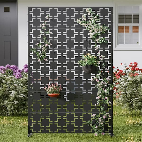 72 in. x 47 in. Black Privacy Screen Galvanized Freestanding Panel