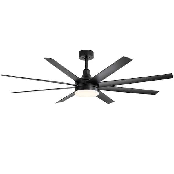 Parvez 65 in. Black Standard Covered Outdoor Ceiling Fan with LED Light, Downrod, Black Blade and Remote Included