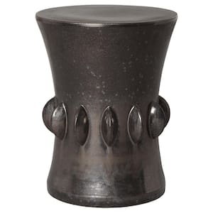 Jewel 22.5 in. H Glossy Glaze Gunmetal Round Ceramic Garden Stool