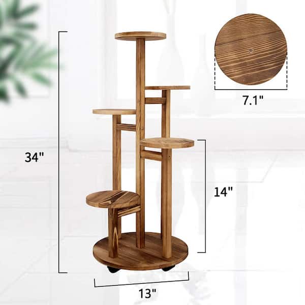 Hcman 5-Tier Walnut Wood Multi-Tiered Plant Stand Shelf with