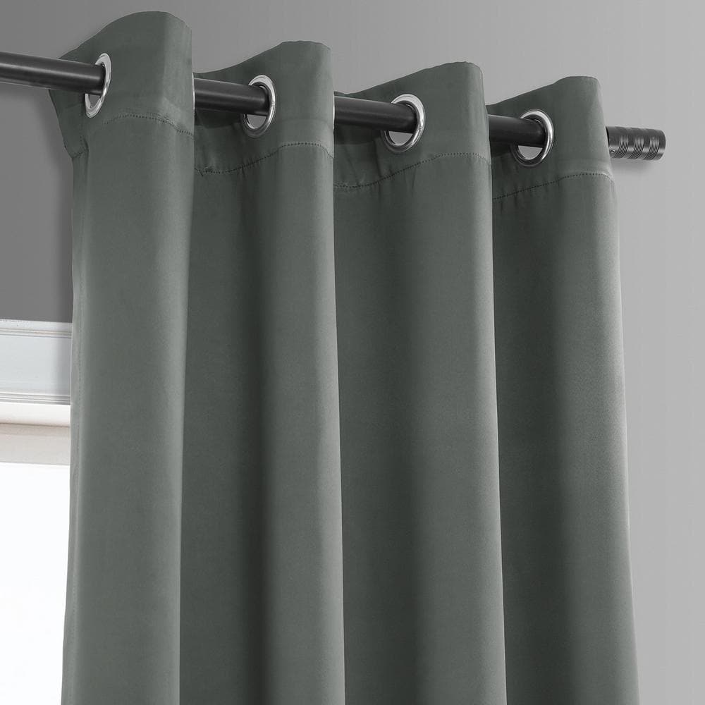 Neutral Grey Grommet Blackout Polyester Puddle Length Curtain