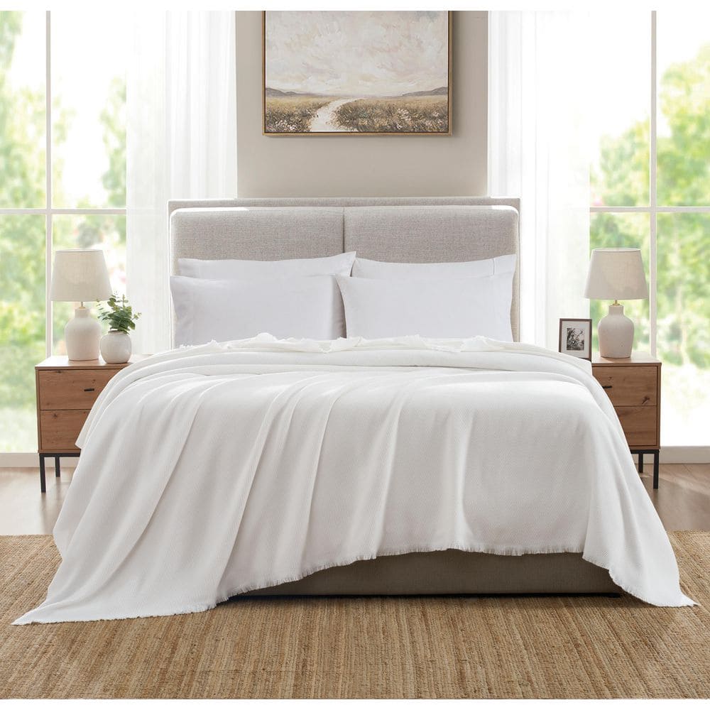 BECKI OWENS White Woven Oversized Throw Blanket, 106 in. x 94 in