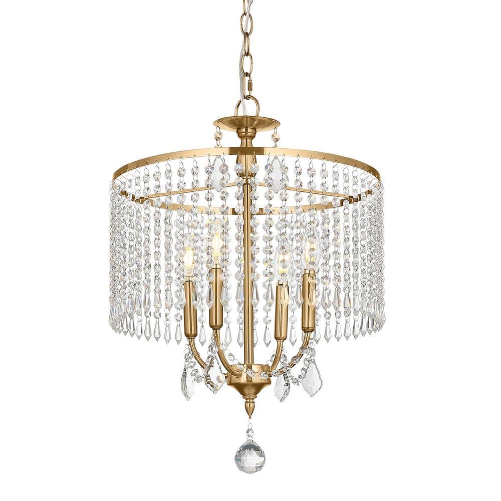 TYCOLIT 4Light Gold Dimmable Crystal Chandelier with Clear Crystals