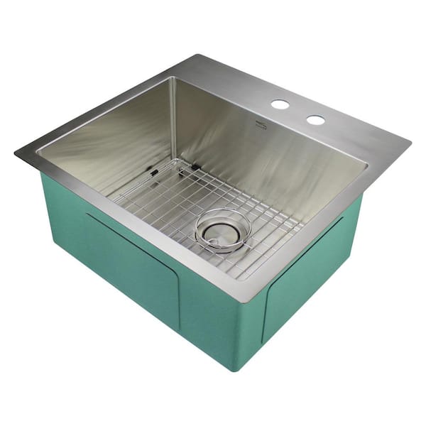 Transolid Diamond Dual Mount Stainless Steel 23 in. 2-Hole Single Bowl Kitchen Sink in Brushed